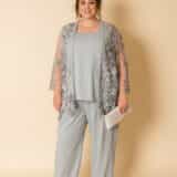 Daphne mother of the groom bride trouser suit lace jacket Daphne silver fox