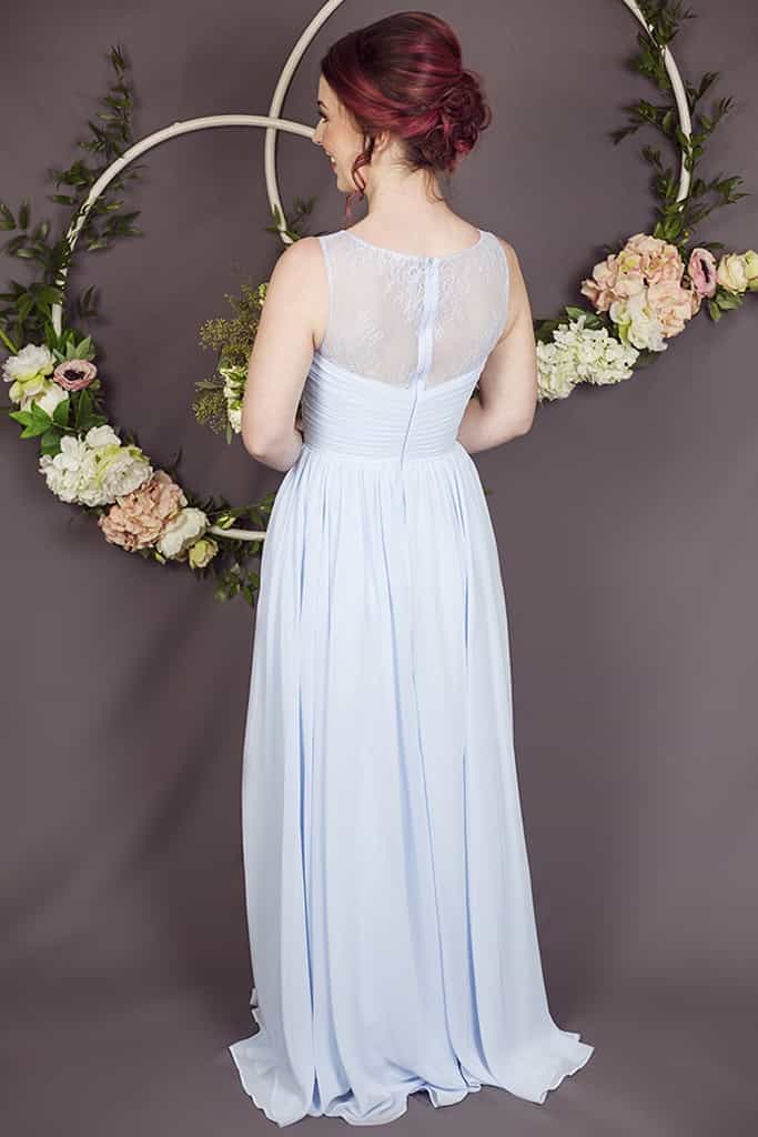 Plus size bridesmaid dress Kiri in blue chiffon back