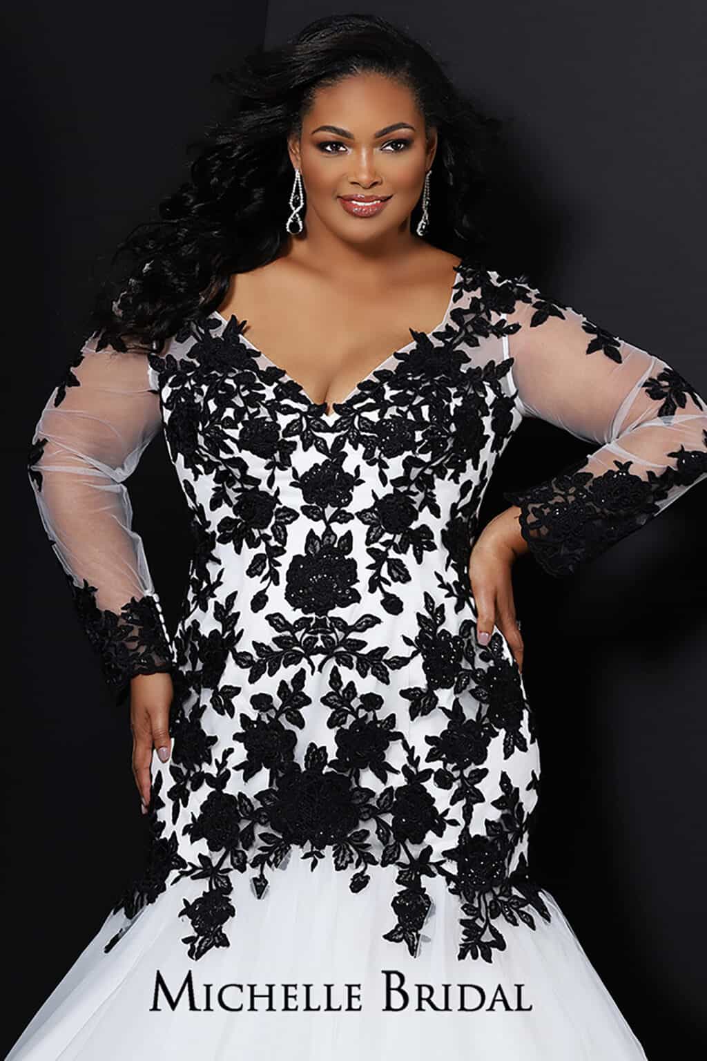 MB2026-mimi black wedding dress with sleeves plus size