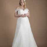 Stevie A-line, off shoulder plus size Wedding Dress by Millie Grace