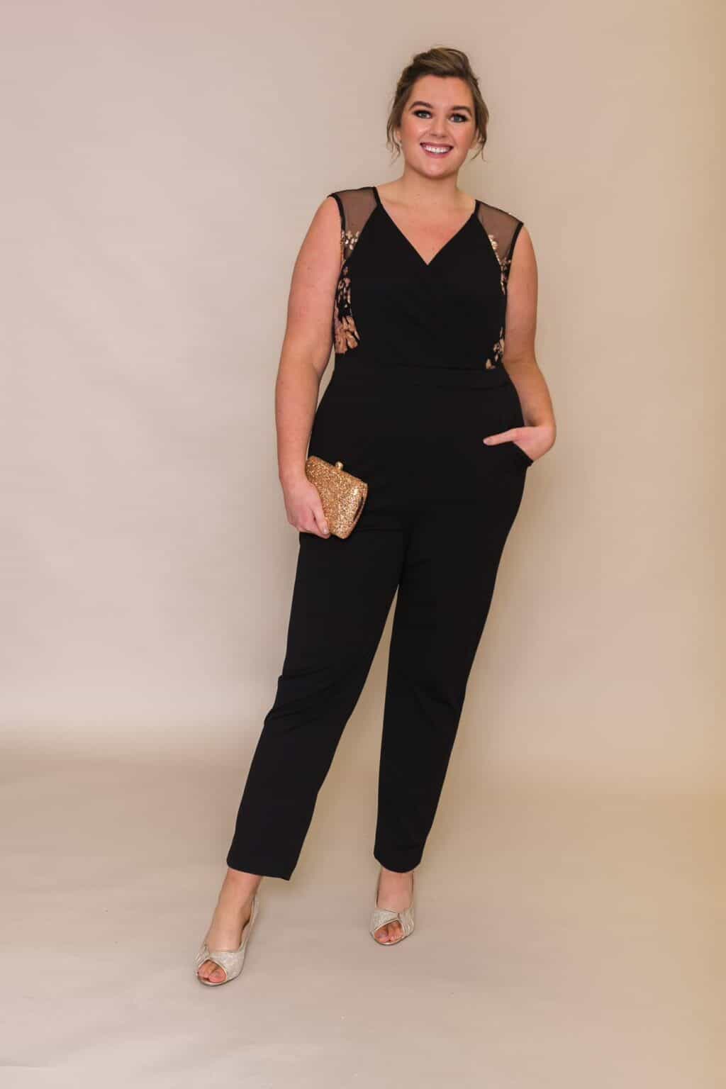 Rose Gold Black Sequin Jumpsuit