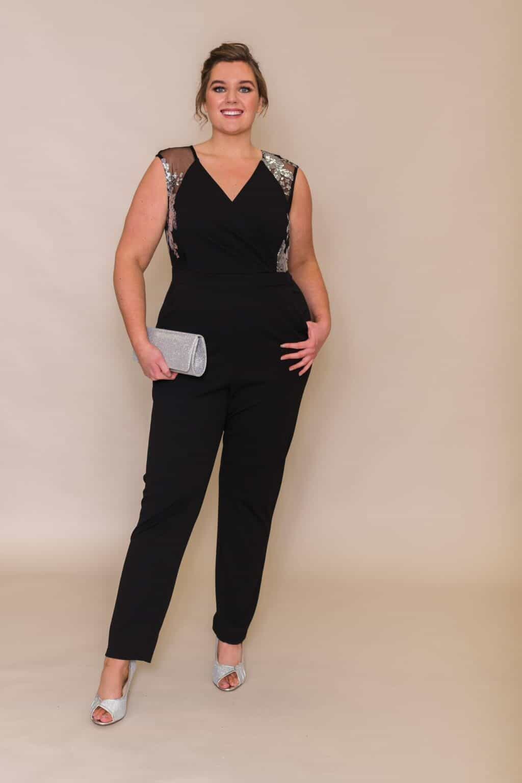 Silver Black Sequin Jumpsuit