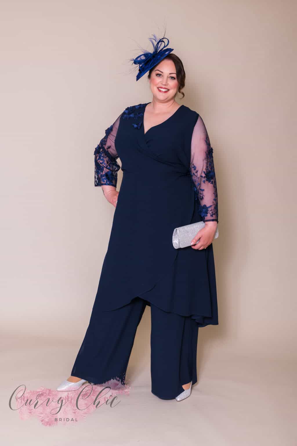 Venice Plus size Mother of the bride groom trouser suit with sleeves trendy