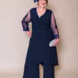Venice Plus size Mother of the bride groom trouser suit with sleeves trendy Navy