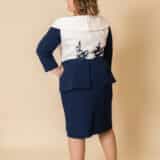 DU4391 Ivory and navy mother of the groom plus size peplum midi dress - back