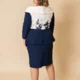 DU4391 Ivory and navy mother of the groom plus size peplum midi dress - back