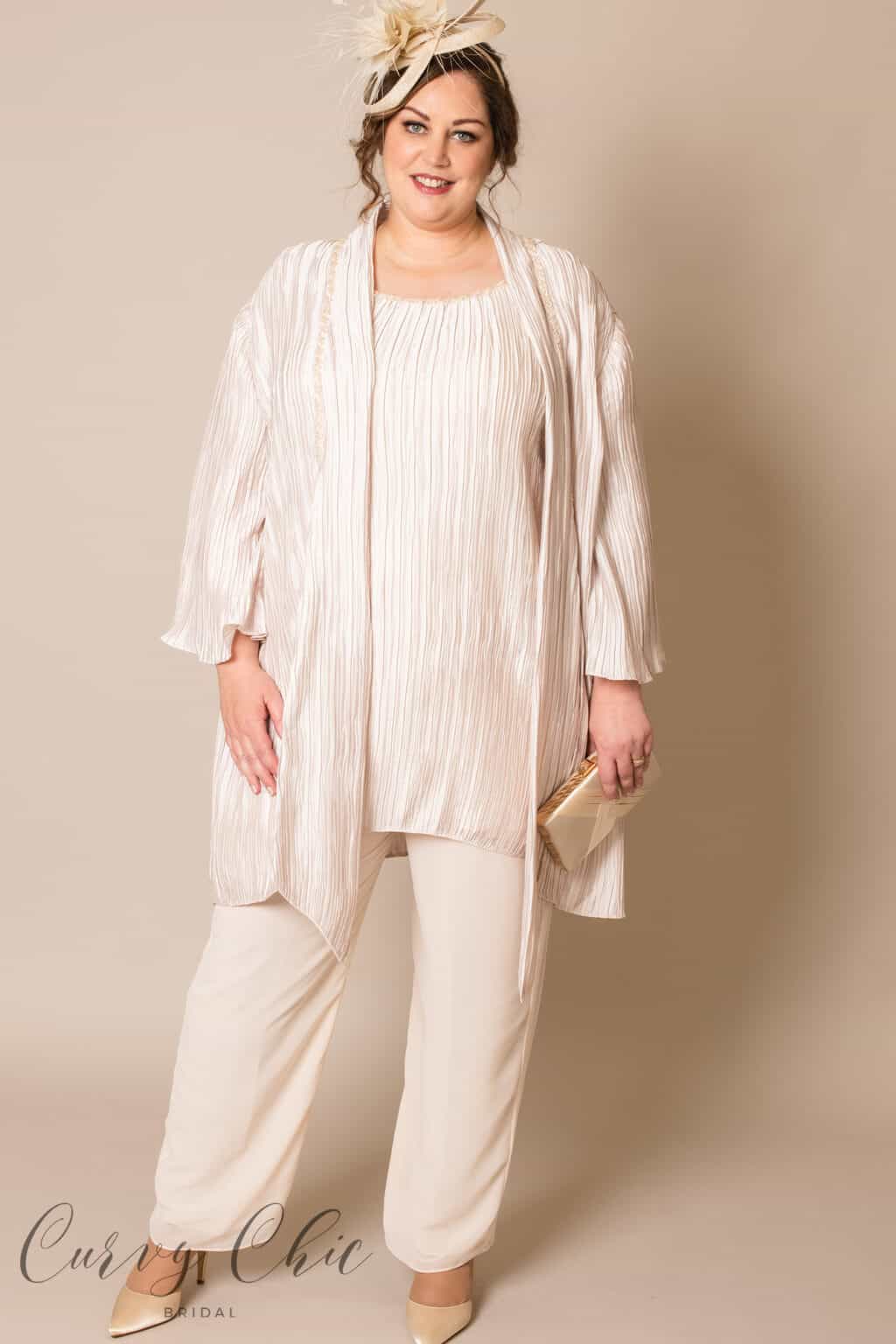DU453 plus size mother of the bride:groom trouser suit Ireland Plus size Mother of the Bride oyster trouser suit with jacket