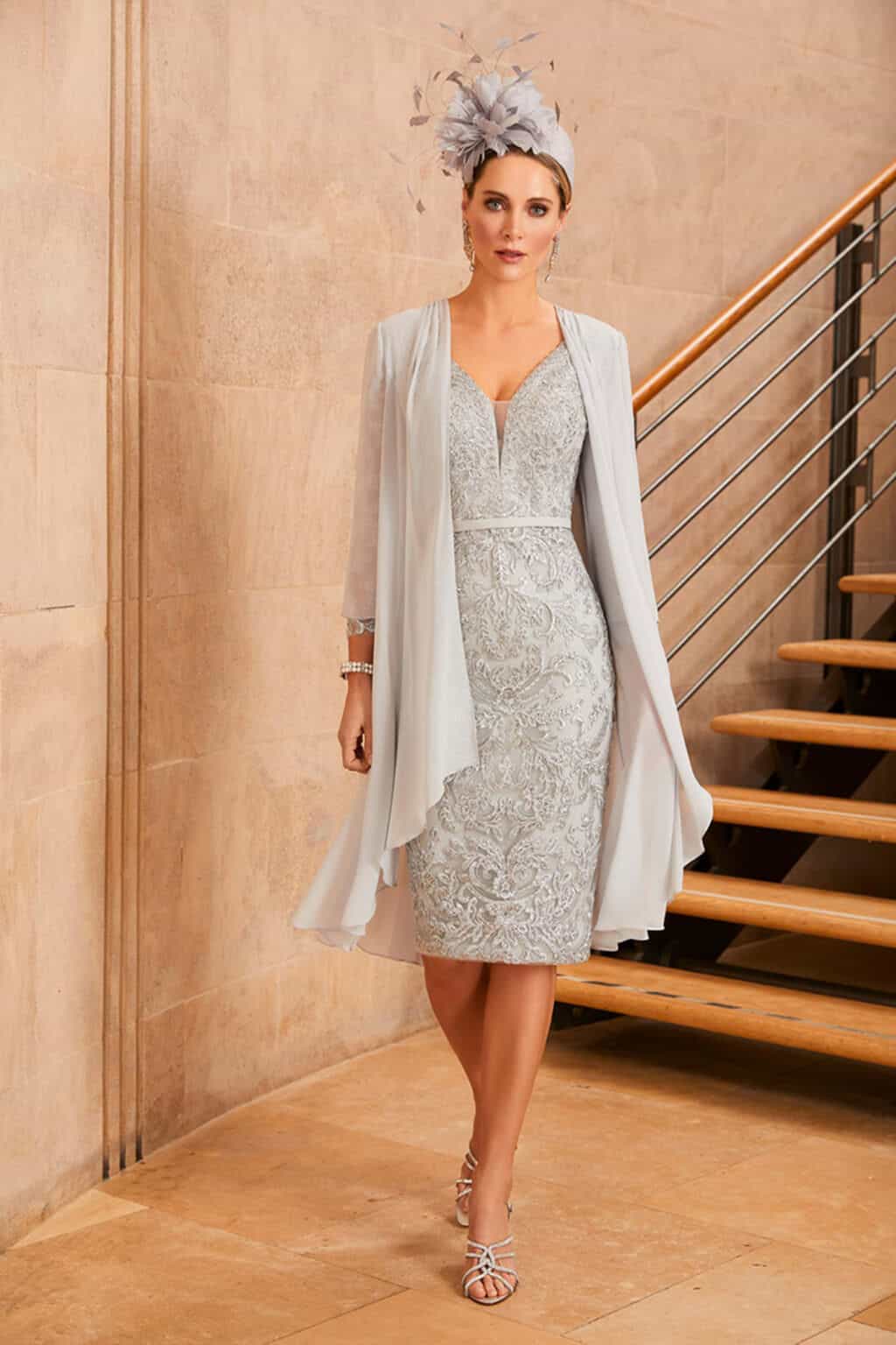 991917 platinum dress and jacket Platinum Mother of the Bride midi dress and jacket set by Veni Infantino in UK size 16