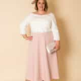 991930-Ivory and Vintage rose plus size mother of the bride groom dress with beading detail-3 Veni Infantino 991930 plus size occasion mother of bride dress ivory and vintage rose, three-quarter sleeve midi length, Curvy Chic Boutique