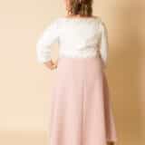 991930-Ivory and Vintage rose plus size mother of the bride groom dress with beading detail-6 Rear view of Veni Infantino 991930 plus size mother of bride dress showing beaded back neckline and A-line vintage rose skirt