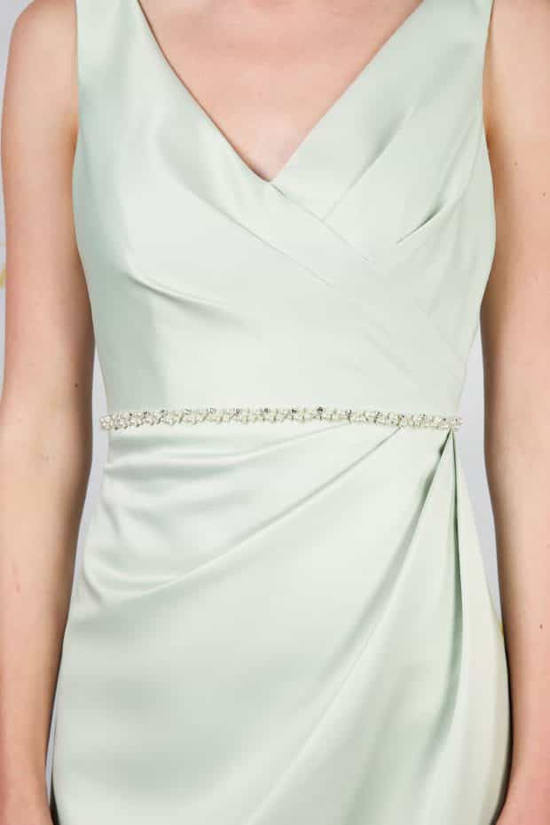 Classic Satin Dress with Pearl Waist Detail close detail