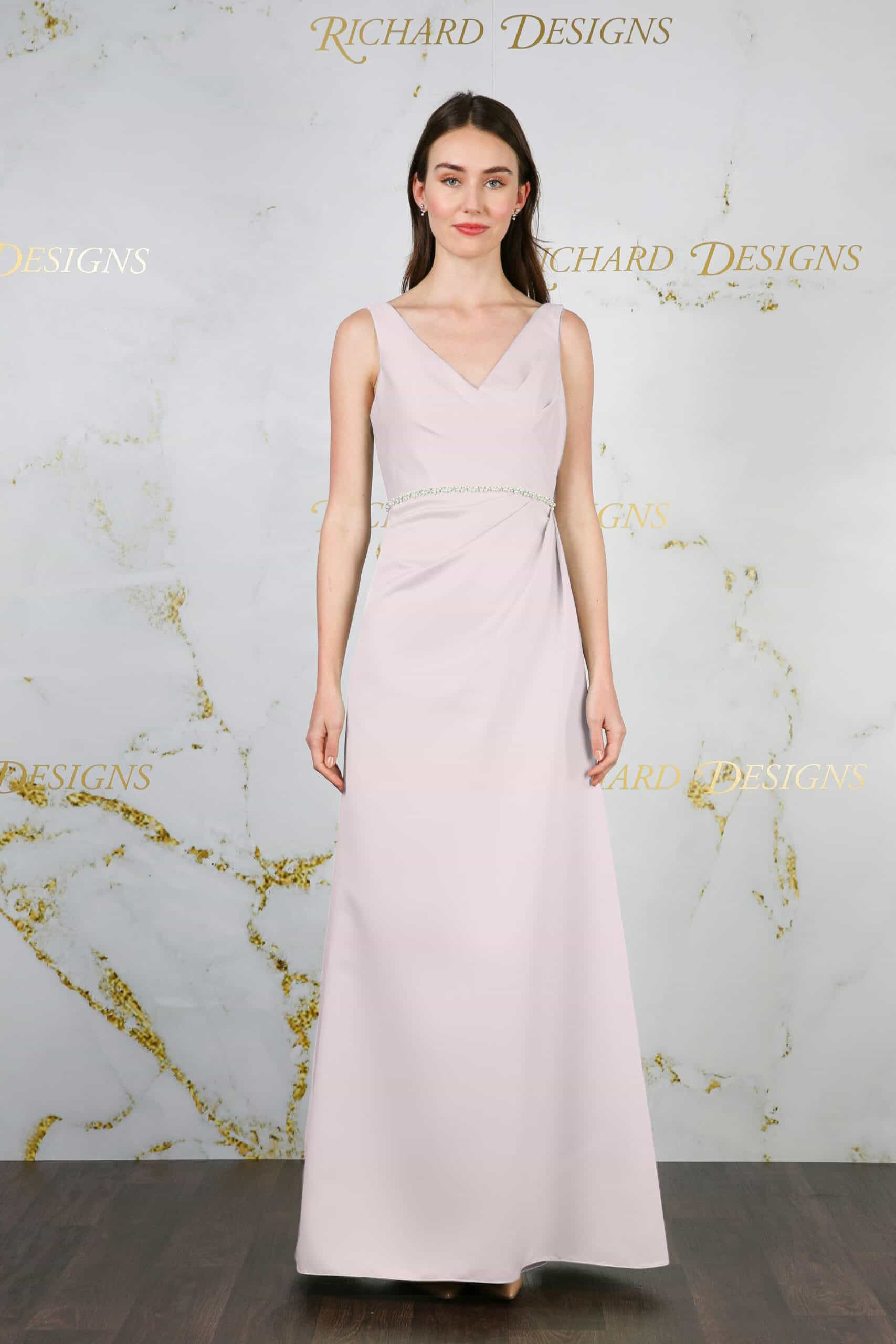 Classic Satin Dress with Pearl Waist Detail