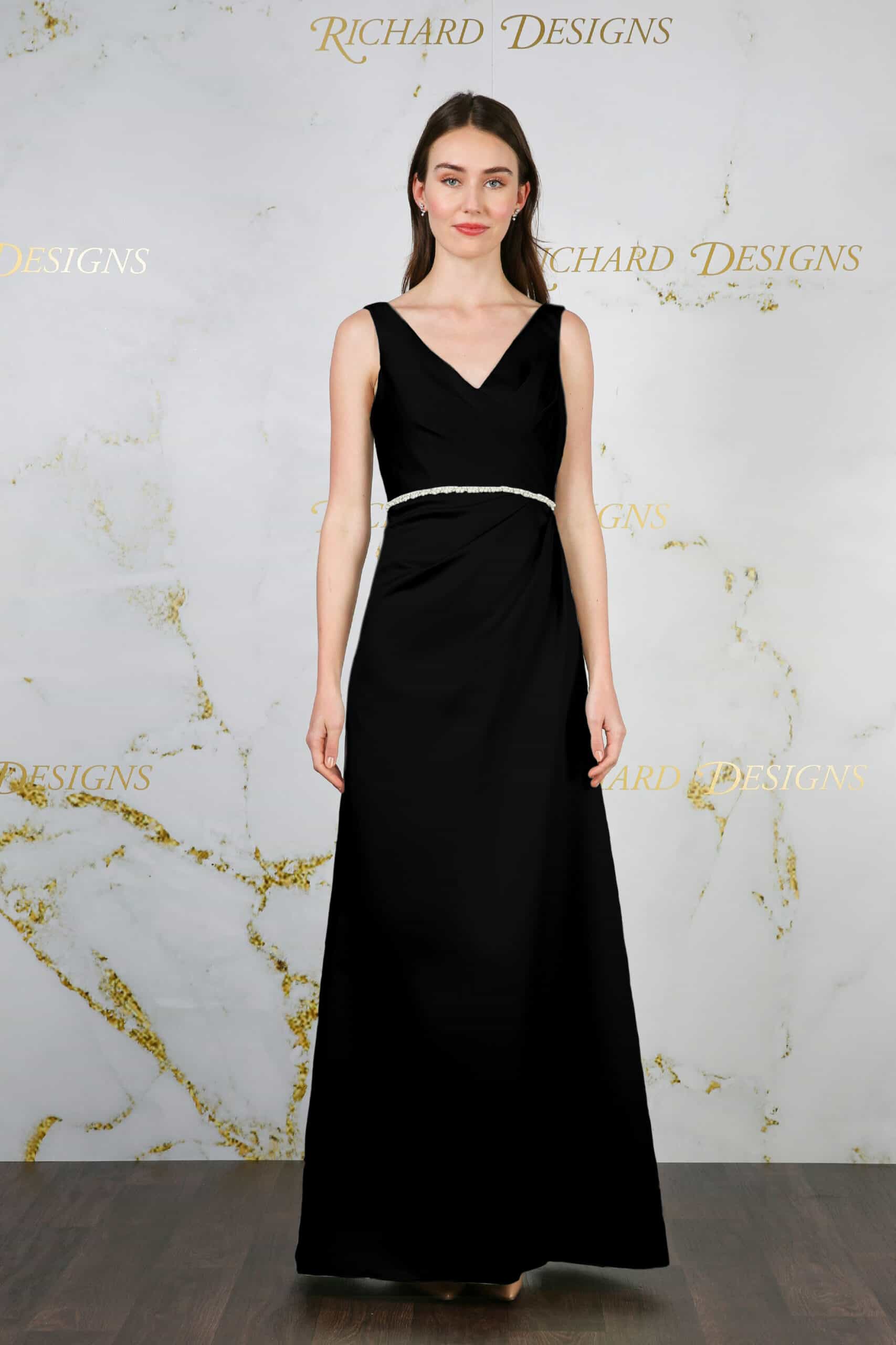Classic Satin Dress with Pearl Waist Detail black