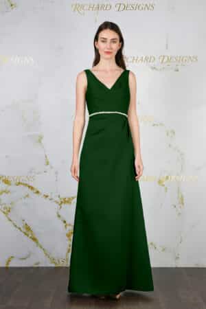 Classic Satin Dress with Pearl Waist Detail Hunter Green