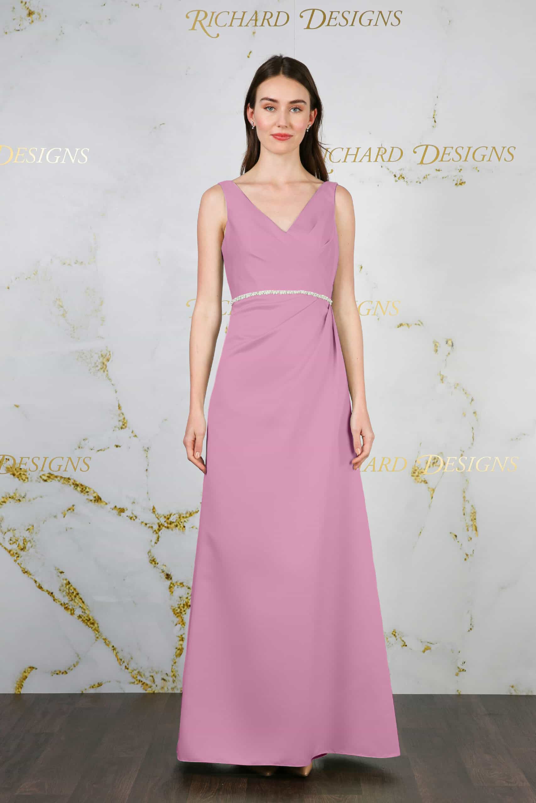 Classic Satin Dress with Pearl Waist Detail mauve