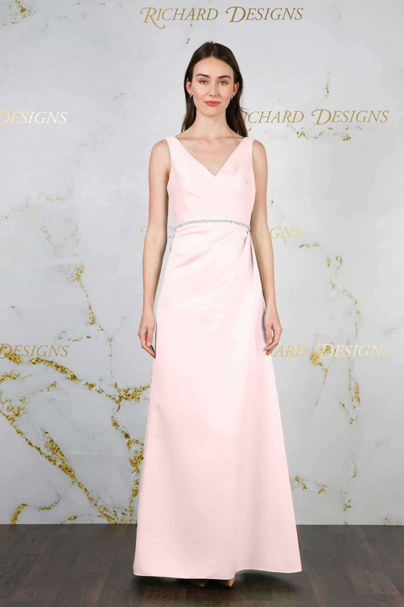 Classic Satin Dress with Pearl Waist Detail rose