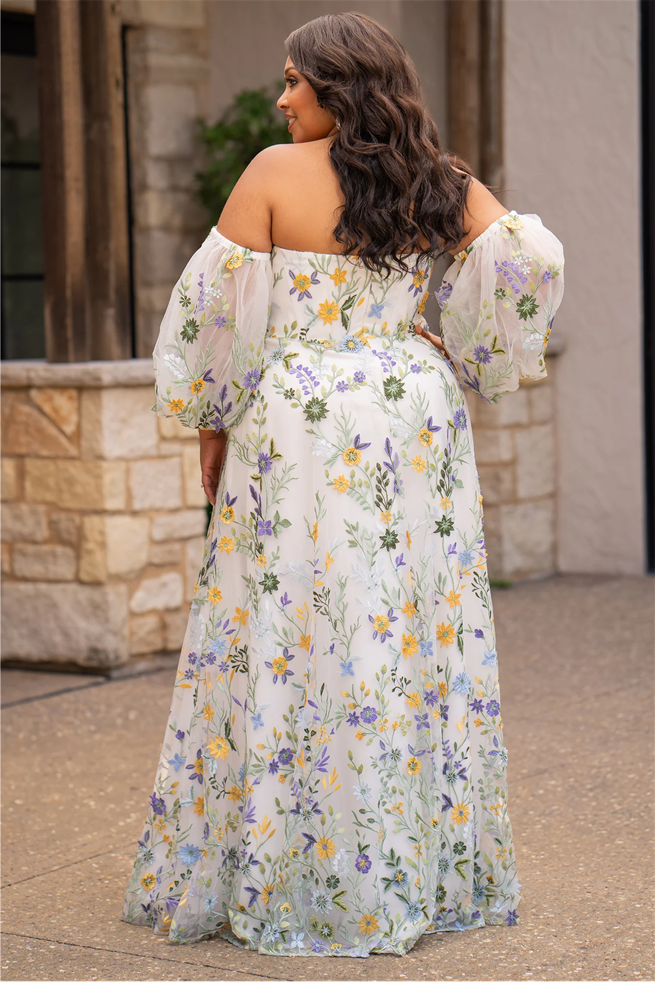 Ember Wedding Dress Floral embroidery back