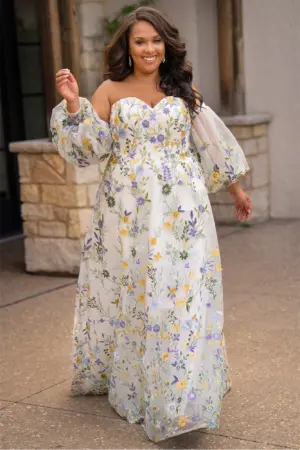 Ember Wedding Dress Floral embroidery bell bishop sleeves