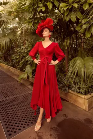 Red Asymmetrical High-low Hem Dress | Veni Infantino 36058