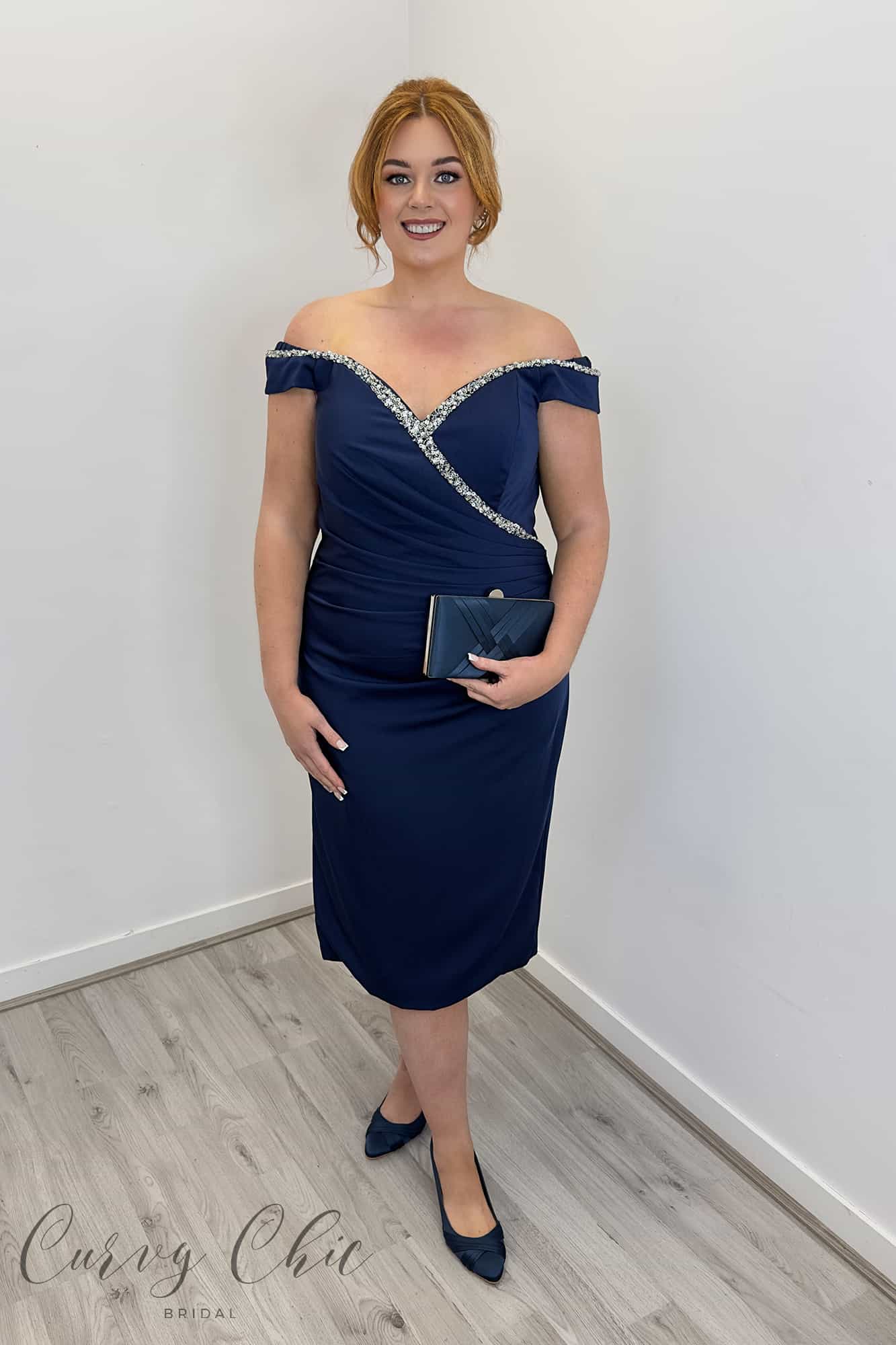 3171H-Navy-Blue-Gino-Cerruti-Satin-Off-the-shoulder-Midi-Dress