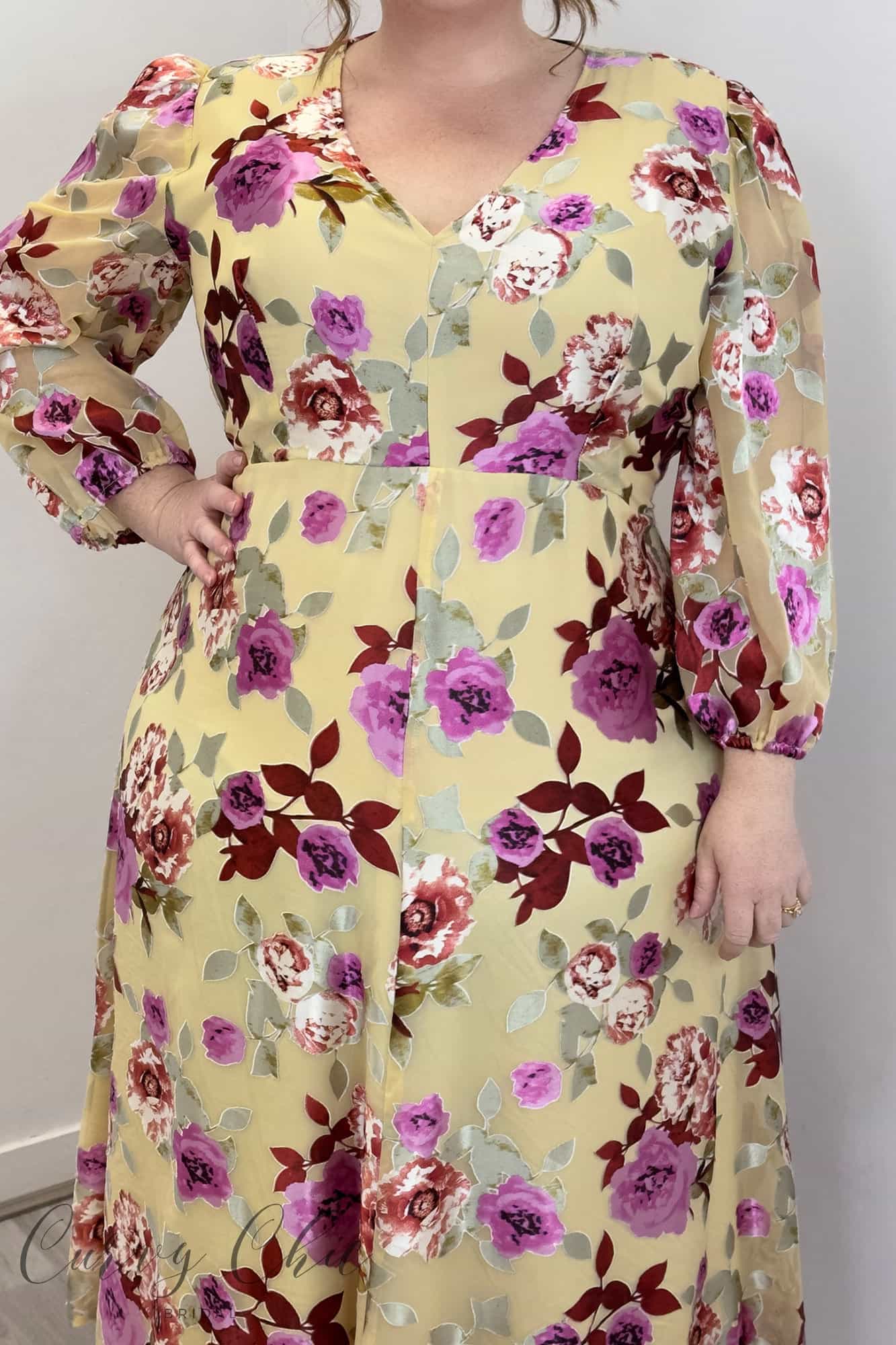 Delilah gold floral georgette occasion dress by Penguin Designs