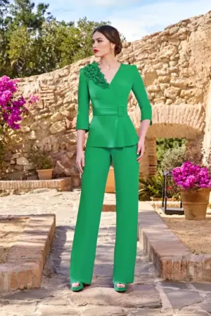 Green Peplum Belted Top + Trouser Suit | Sonia Peña 1250070