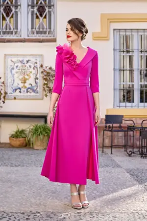 Pink Midi Dress with Over Skirt Detail | Sonia Peña 1250114A