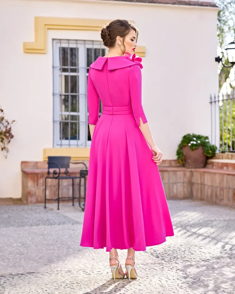 1250114A Pink Midi Dress with Over Skirt Detail | Sonia Peña