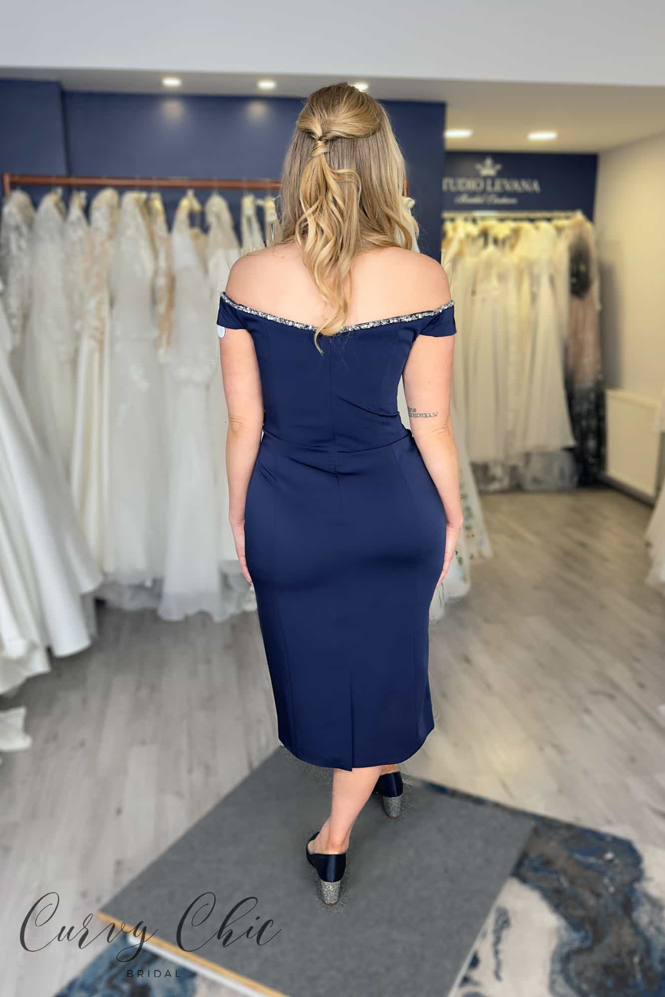 Gino-Cerutti-3171H-Navy-Off-the-Shoulder-Midi-Dress-Back-