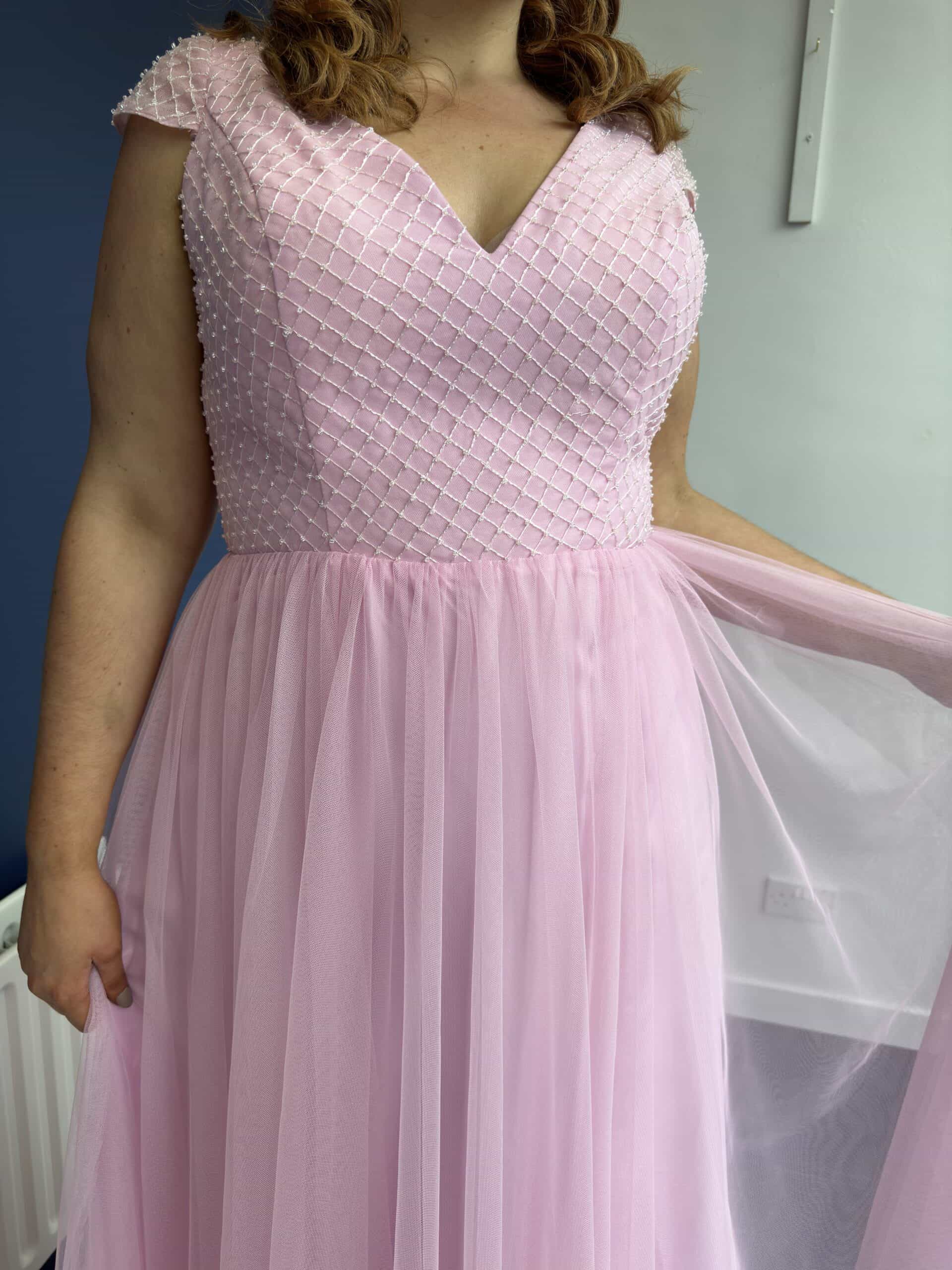 Violet | Candy Pink Formal Dress with Embroidered Embellished Bodice-14