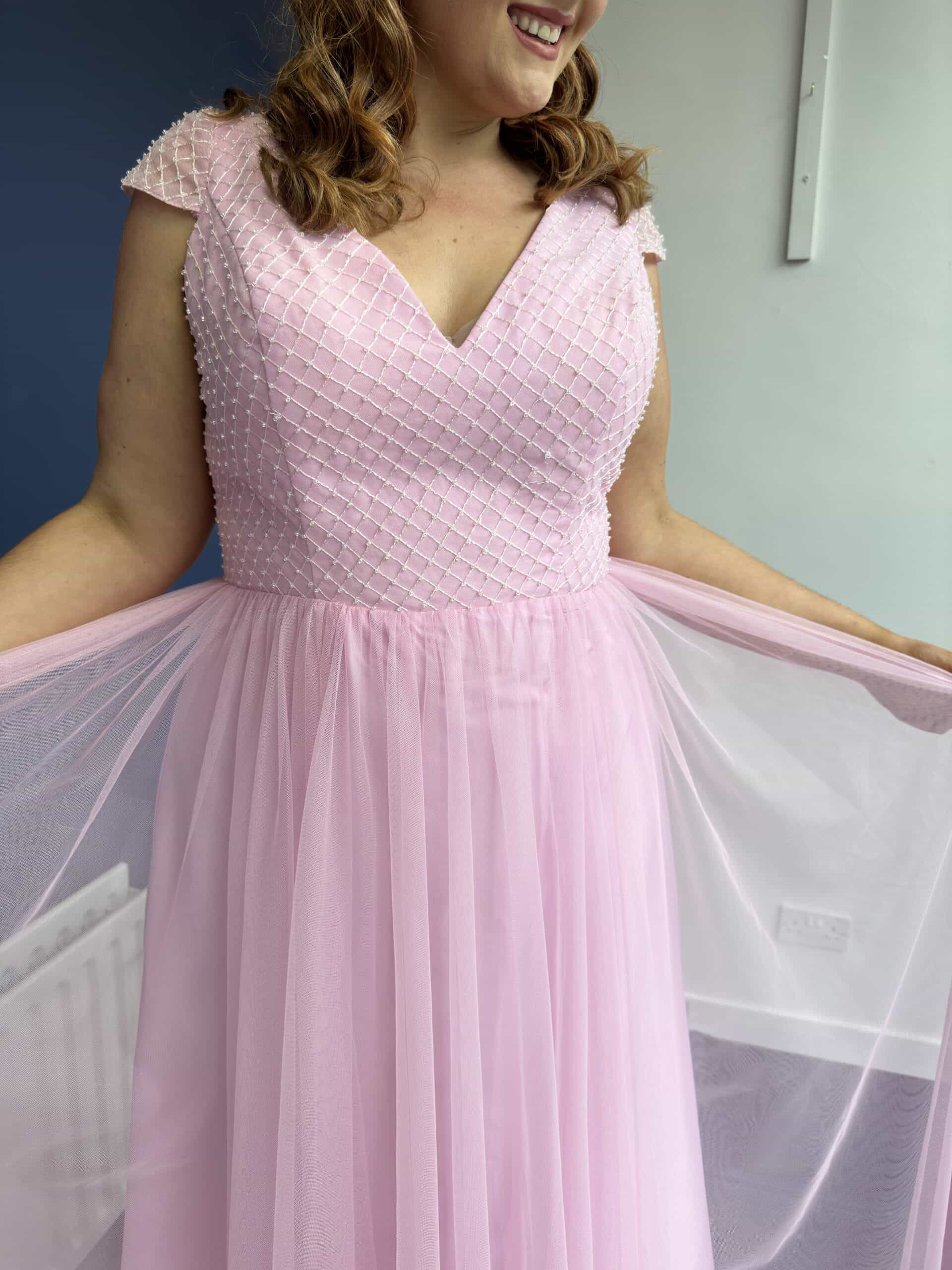 Violet | Candy Pink Formal Dress with Embroidered Embellished Bodice-15