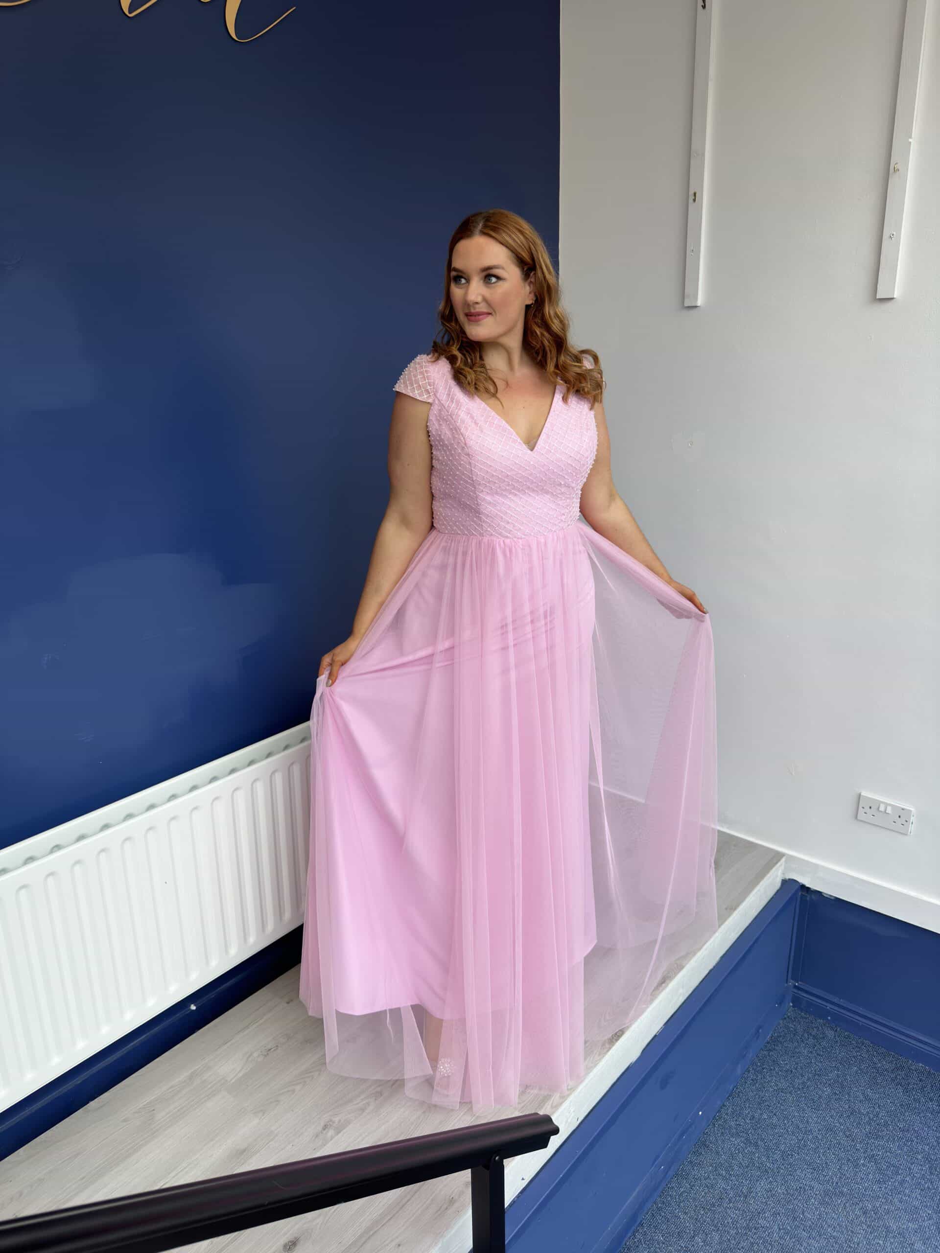 Violet | Candy Pink Formal Dress with Embroidered Embellished Bodice-3