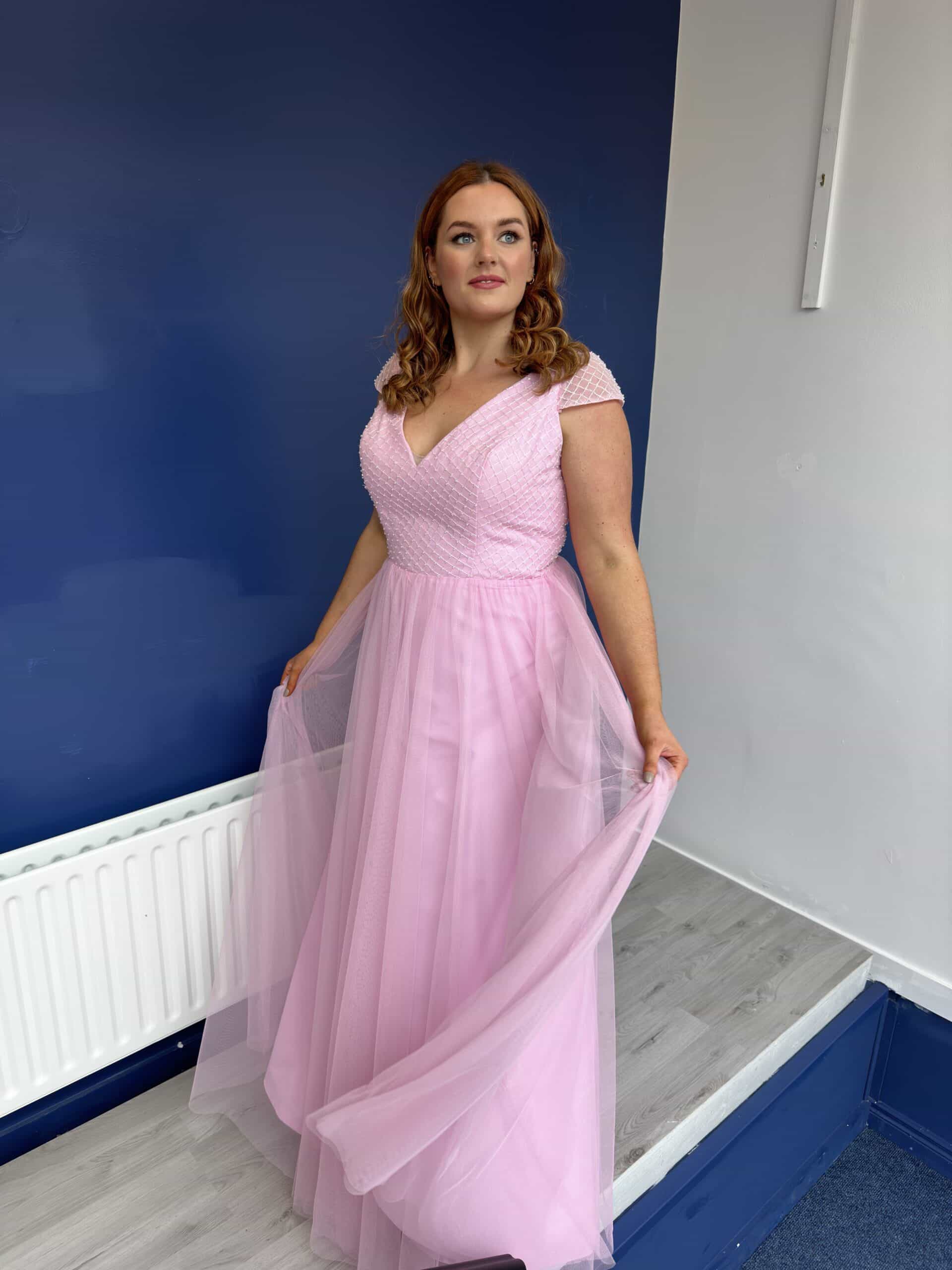 Violet | Candy Pink Formal Dress with Embroidered Embellished Bodice-8