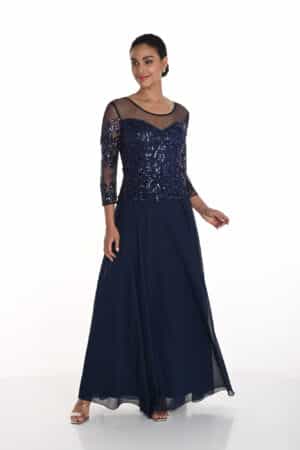 Sequin Chiffon Full Length Dress | Frank Lyman