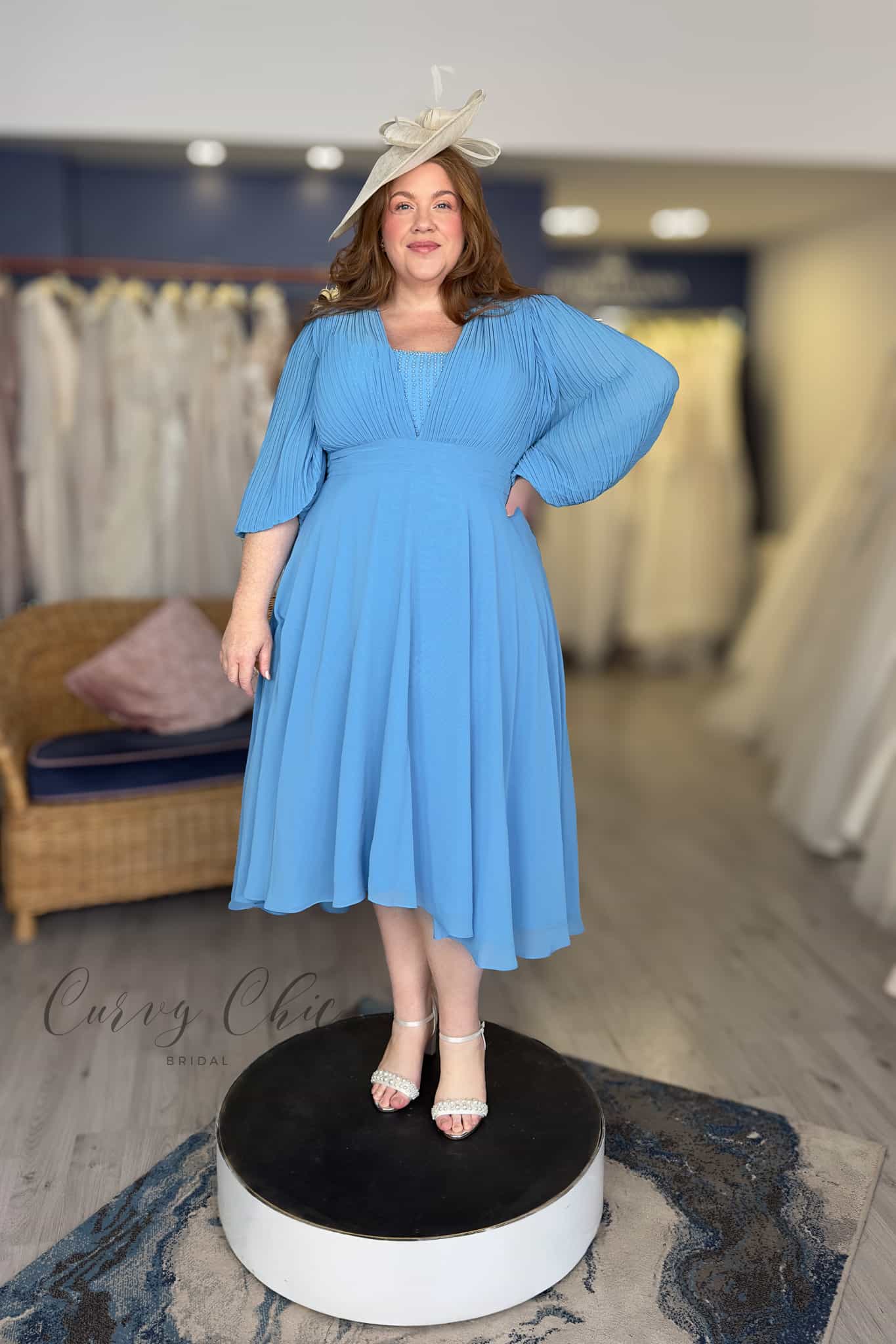 Sky Blue Midi Dress with pearl beading _ Veromia _ DU575-1-2