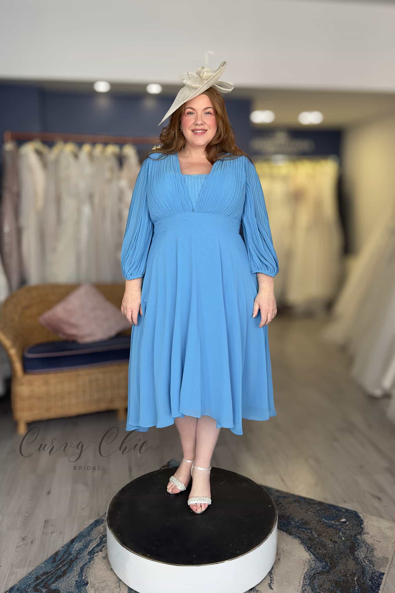 Sky Blue Midi Dress with pearl beading _ Veromia _ DU575-2-2