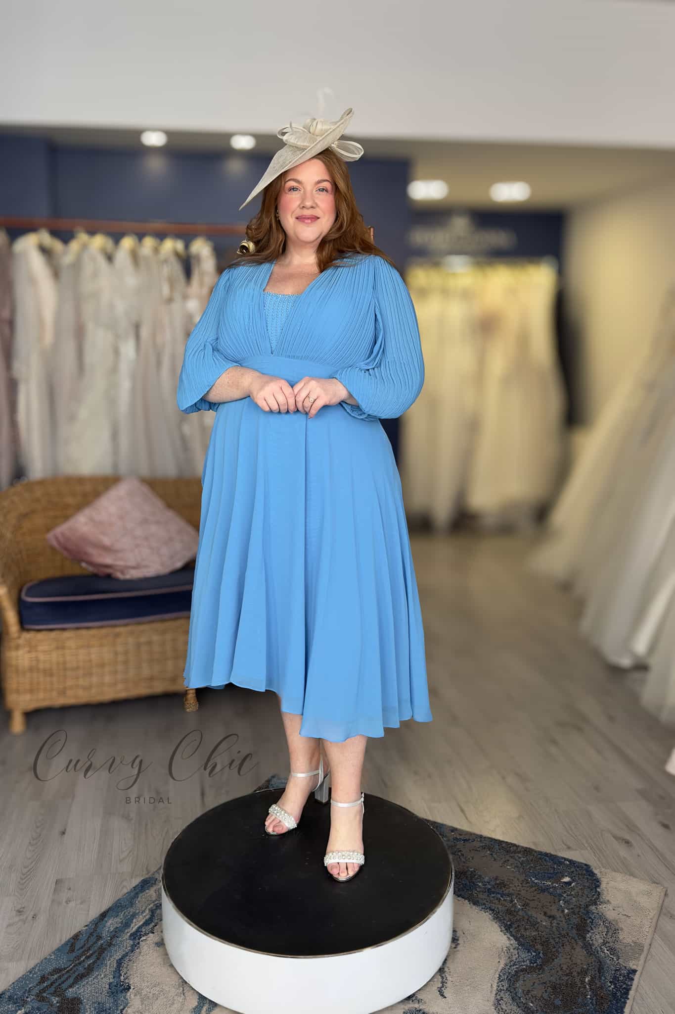 Sky Blue Midi Dress with pearl beading _ Veromia _ DU575-3-2