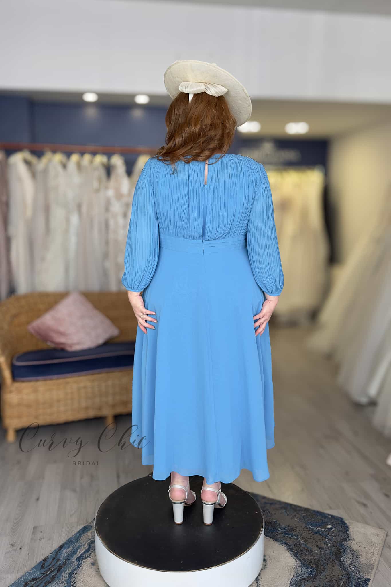 Sky Blue Midi Dress with pearl beading _ Veromia _ DU575-4-2