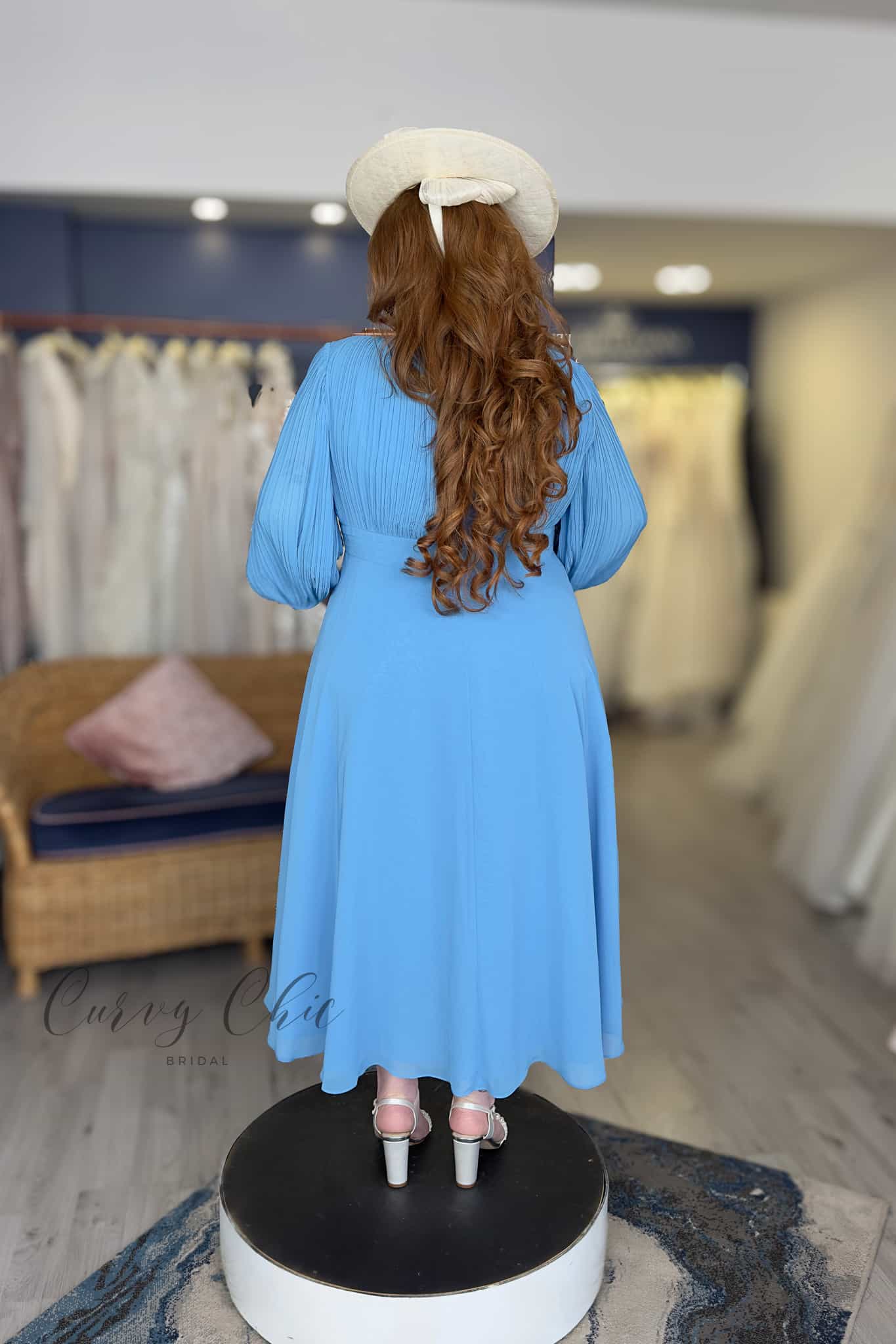 Sky Blue Midi Dress with pearl beading _ Veromia _ DU575-5-2