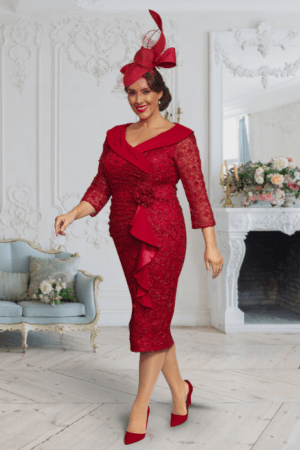 DU658G Ruby Lace Midi Sleeved Dress Veromia