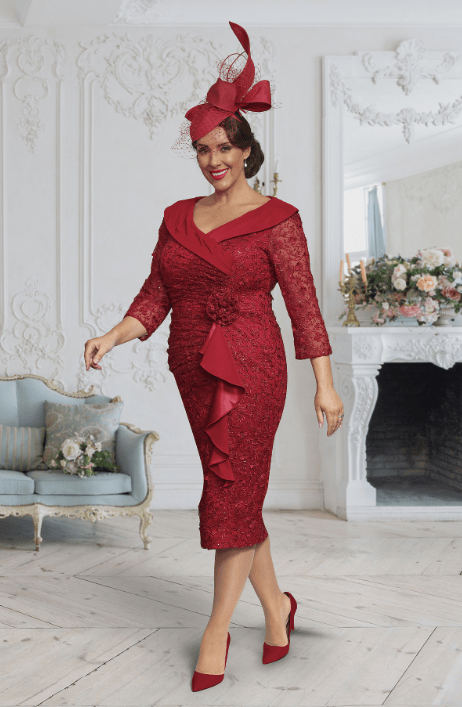 DU658G Ruby Lace Midi Sleeved Dress Veromia