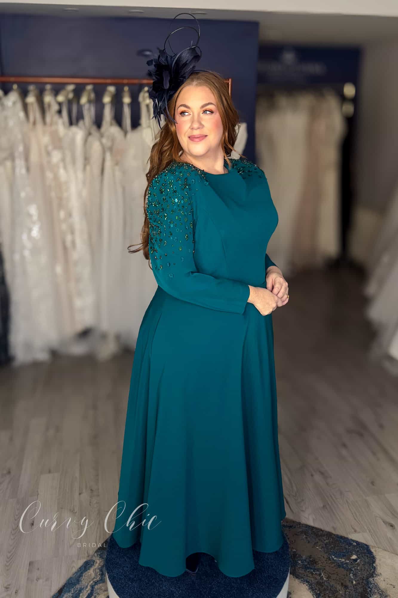 992576 Teal 1 Teal A-Line Dress with Keyhole Back | Veni Infantino | 992576