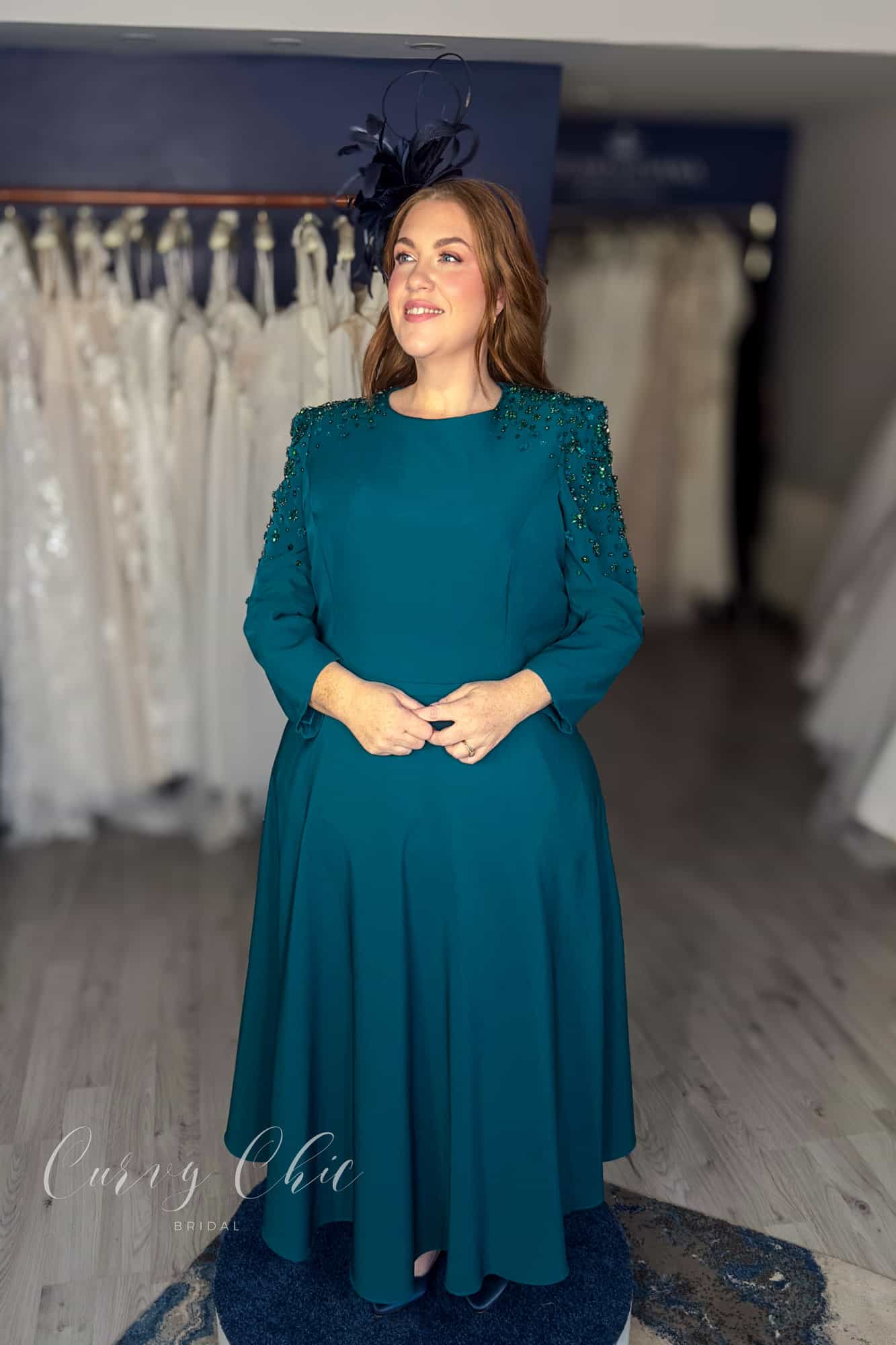 992576 Teal 3 Teal A-Line Dress with Keyhole Back | Veni Infantino | 992576