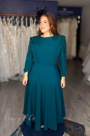 Teal A-Line Dress with Keyhole Back | Veni Infantino | 992576