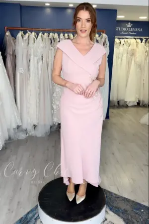 V-neck Fitted ankle length dress with a drop shoulder in Dusty Rose-3234H