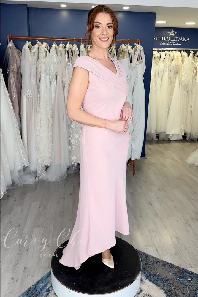 V-neck Fitted ankle length dress with a drop shoulder in Dusty Rose-3234H