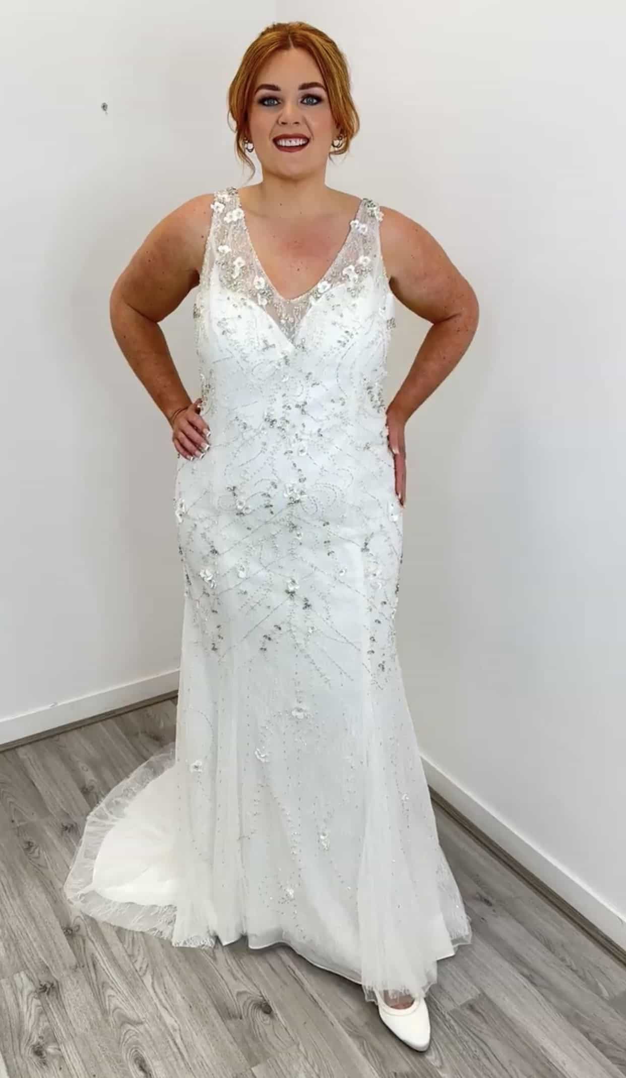 Darcie Darcie bridal gown V neckline beaded detail