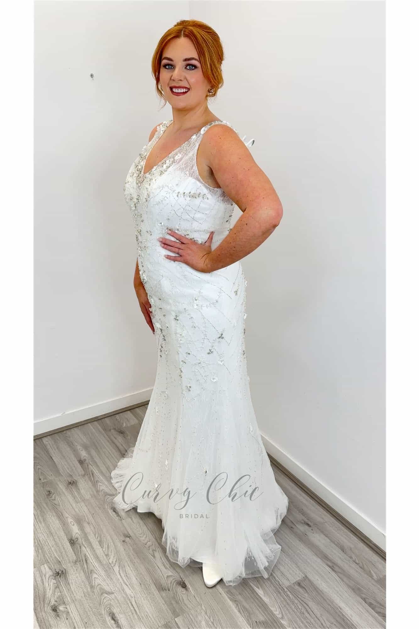 Darcie wedding dress side profile fishtail hem